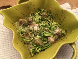 Baked Pesto Zoodles with Meatballs